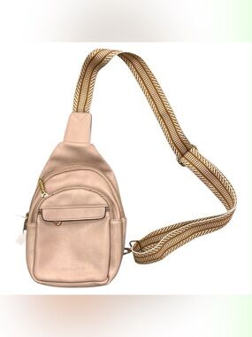 Bostanten Neutral Blush Crossbody Sling Bag with Patterned Strap